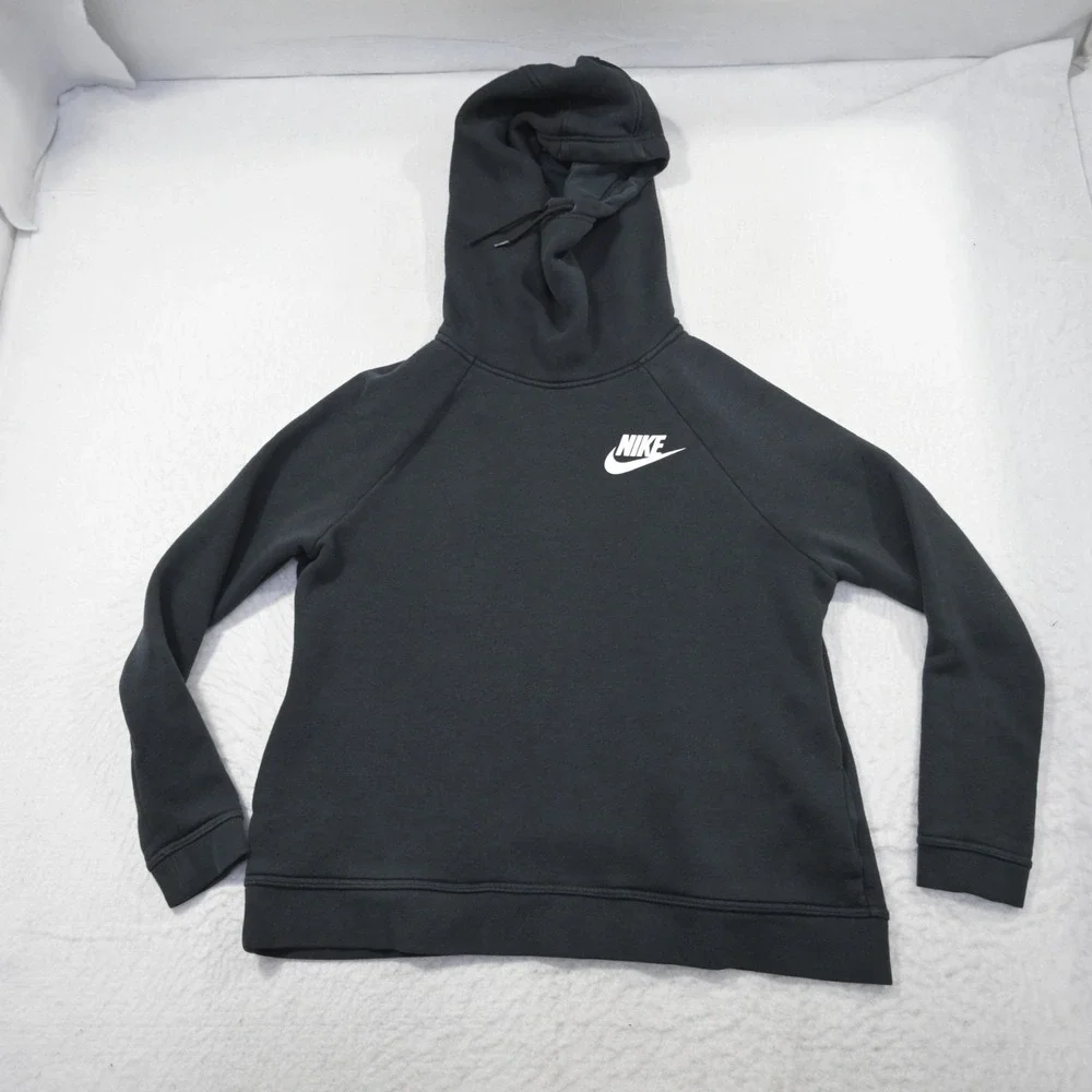 Nike Turtleneck Hoodie Black Cotton Blend Long Sleeve Pullover Womens Size Large